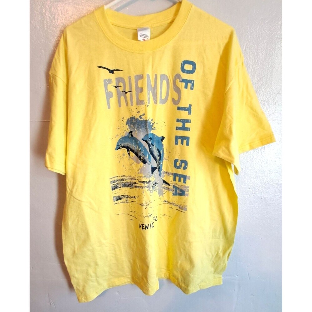 Venice Florida Anvil T-Shirt Women XL Dolphin Top Yellow Short Sleeve Cotton